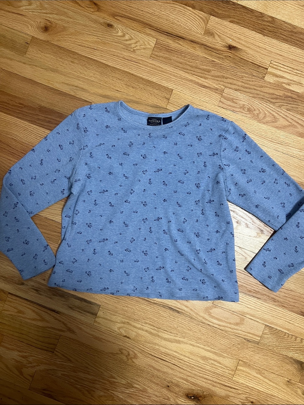 Sonoma Light Blue Long Sleeve Tee with Navy Micro Floral Print